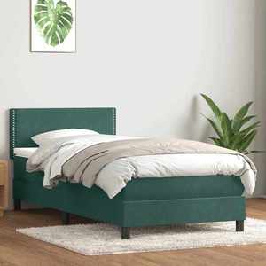 vidaXL Pat box spring cu saltea, verde închis, 100x210 cm, catifea imagine