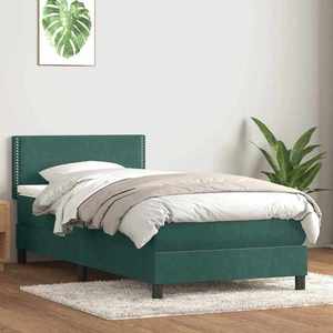 vidaXL Pat box spring cu saltea, verde închis, 100x220 cm, catifea imagine