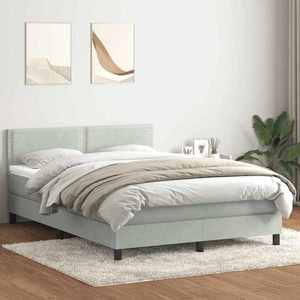 vidaXL Pat box spring cu saltea, gri deschis, 160x220 cm, catifea imagine