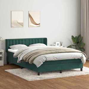 vidaXL Pat box spring cu saltea, verde închis, 140x220 cm, catifea imagine