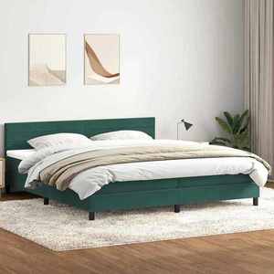 vidaXL Pat box spring cu saltea, verde închis, 200x210 cm, catifea imagine