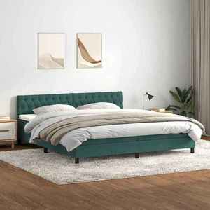 vidaXL Pat box spring cu saltea, verde închis, 180x210 cm, catifea imagine