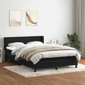 vidaXL Pat box spring cu saltea, negru, 140x220 cm, catifea imagine