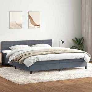 vidaXL Pat box spring cu saltea, gri închis, 180x210 cm, catifea imagine