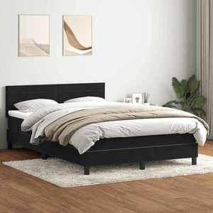 vidaXL Pat box spring cu saltea, negru, 160x210 cm, catifea imagine