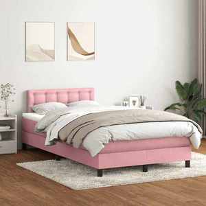 vidaXL Pat box spring cu saltea, roz, 120x210 cm, catifea imagine