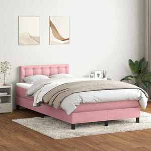 vidaXL Pat box spring cu saltea, roz, 120x220 cm, catifea imagine