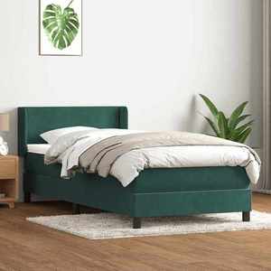 vidaXL Pat box spring cu saltea, verde închis, 100x210 cm, catifea imagine