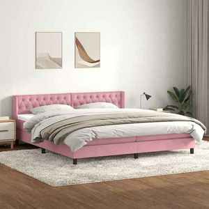 vidaXL Pat box spring cu saltea, roz, 180x210 cm, catifea imagine