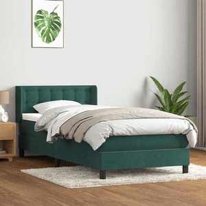 vidaXL Pat box spring cu saltea, verde închis, 90x210 cm, catifea imagine