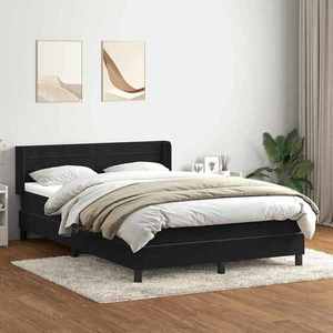 vidaXL Pat box spring cu saltea, negru, 140x210 cm, catifea imagine