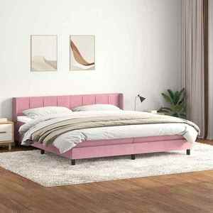 vidaXL Pat box spring cu saltea, roz, 200x210 cm, catifea imagine