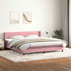 vidaXL Pat box spring cu saltea, roz, 200x210 cm, catifea imagine