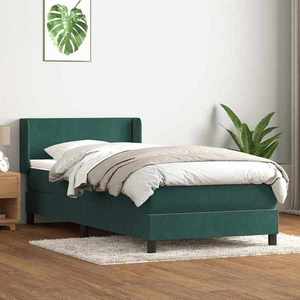 vidaXL Pat box spring cu saltea, verde închis, 80x220 cm, catifea imagine