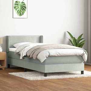 vidaXL Pat box spring cu saltea, gri deschis, 90x220 cm, catifea imagine