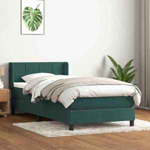 vidaXL Pat box spring cu saltea, verde închis, 80x220 cm, catifea imagine