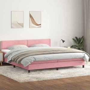 vidaXL Pat box spring cu saltea, roz, 200x210 cm, catifea imagine