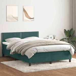 vidaXL Pat box spring cu saltea, verde închis, 160x210 cm, catifea imagine