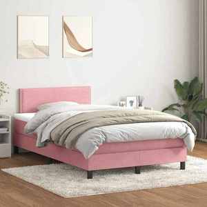 vidaXL Pat box spring cu saltea, roz, 120x220 cm, catifea imagine