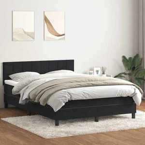 vidaXL Pat box spring cu saltea, negru, 140x210 cm, catifea imagine