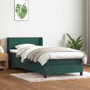 vidaXL Pat box spring cu saltea, verde închis, 90x220 cm, catifea imagine