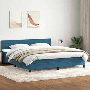 vidaXL Pat box spring cu saltea, albastru închis, 180x210 cm, catifea imagine