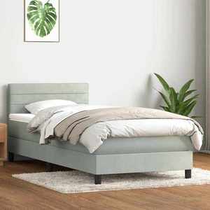 vidaXL Pat box spring cu saltea, gri deschis, 90x220 cm, catifea imagine