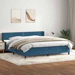 vidaXL Pat box spring cu saltea, albastru închis, 180x210 cm, catifea imagine