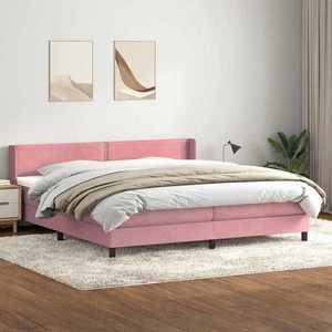 vidaXL Pat box spring cu saltea, roz, 180x220 cm, catifea imagine