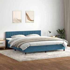 vidaXL Pat box spring cu saltea, albastru închis, 200x220 cm, catifea imagine