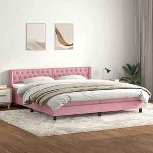 vidaXL Pat box spring cu saltea, roz, 180x220 cm, catifea imagine