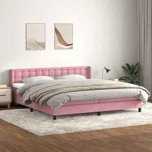 vidaXL Pat box spring cu saltea, roz, 180x220 cm, catifea imagine