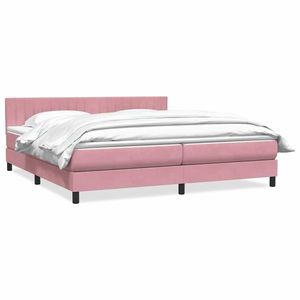 vidaXL Pat box spring cu saltea, roz, 180x220 cm, catifea imagine