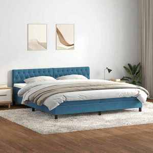 vidaXL Pat box spring cu saltea, albastru închis, 180x220 cm, catifea imagine