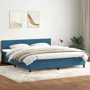 vidaXL Pat box spring cu saltea, albastru închis, 180x220 cm, catifea imagine