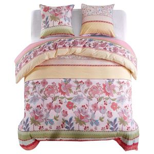 vidaXL Set husă pilotă model floral/dungi roz 200x220/80x80 cm imagine