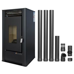 Pachet pentru incalzire Semineu (Soba) pe Peleti cu aer cald Fornello Air SmartPell 11 KW, culoare Black si kit evacuare 3, 5 metri imagine