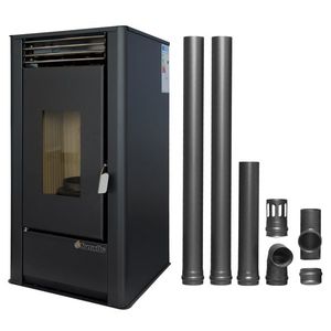 Pachet pentru incalzire Semineu (Soba) pe Peleti cu aer cald Fornello Air SmartPell 11 KW, culoare Black si kit evacuare 2, 5 metri imagine