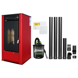 Pachet complet pentru incalzire Semineu (Soba) pe Peleti cu aer cald Fornello Air SmartPell 11 KW, culoare Bordeaux, termostat ambiental, aspirator de cenusa si kit de evacuare 3, 5 metri imagine