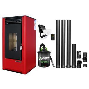 Pachet complet pentru incalzire cu control de la distanta format din Semineu (Soba) pe Peleti cu aer cald Fornello Air SmartPell 11 KW, culoare Bordeaux, termostat ambiental Salus IT 500, aspirator de cenusa si kit de evacuare 3, 5 metri imagine