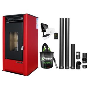 Pachet complet pentru incalzire cu control de la distanta format din Semineu (Soba) pe Peleti cu aer cald Fornello Air SmartPell 11 KW, culoare Bordeaux, termostat ambiental Salus IT 500, aspirator de cenusa si kit de evacuare 2, 5 metri imagine