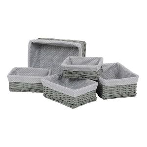 Set coșuri de răchită cu țesătură buline gri, 5 buc., 5 dimensiuni, 48 x 18 x 37 cm imagine