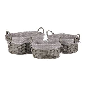 Set coșuri împletite cu țesătură Buline gri, 3 buc 3 dimensiuni, 39 x 22 x 31 cm imagine