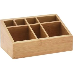 Organizator de machiaj din bambus, 7 compartimente, 17 x 10 x 8 cm imagine