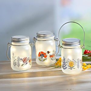 LED mini lanternă din sticlă Meadow Flowers, set de 3 imagine