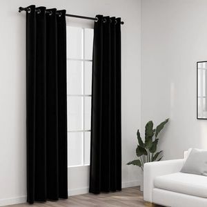 vidaXL Draperii opace, aspect in, cu ocheți, 2 buc., negru, 140x225 cm imagine