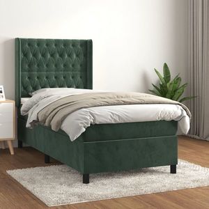 vidaXL Pat box spring cu saltea, verde închis, 90x190 cm, catifea imagine