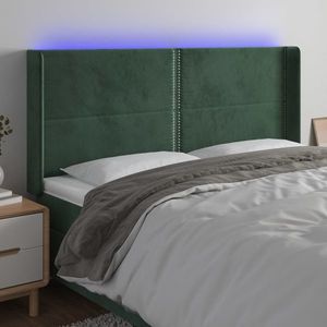 vidaXL Tăblie de pat cu LED, verde închis, 203x16x118/128 cm, catifea imagine