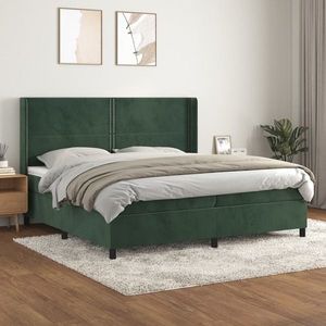 vidaXL Pat box spring cu saltea, verde închis, 200x200 cm, catifea imagine