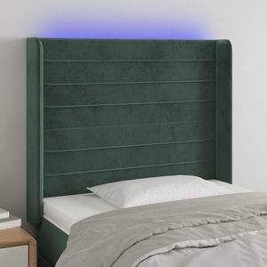 vidaXL Tăblie de pat cu LED, verde închis, 83x16x118/128 cm, catifea imagine